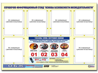 Стенд информационный ЭДУСТЕНД "Основы безопасности жизнедеятельности" (80х110, 6 карманов)