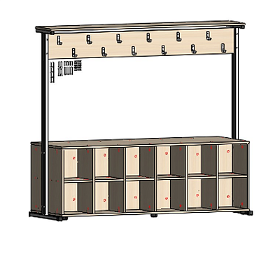 Гардероб с 20 крючками и 20 ящичками